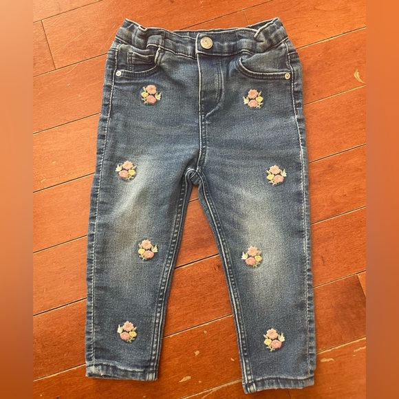 H&M Baby Girl 12-18m denim cotton Jeans Flowers patches - Picture 4 of 9